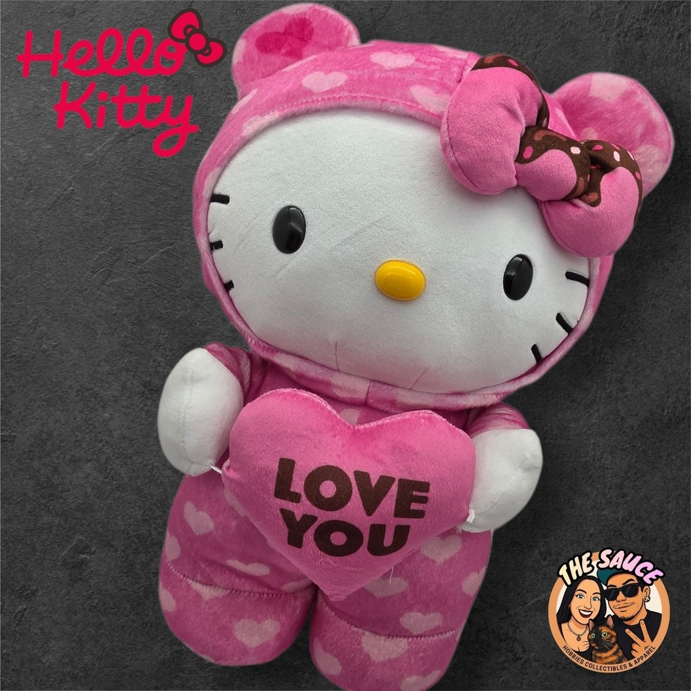Hello Kitty Valentines Day Greeter Plush Pink Heart Pajama Toy Love You Pillow - Picture 1 of 13